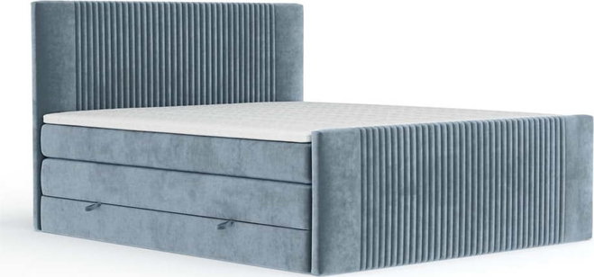 Modrá boxspring postel s úložným prostorem 200x200 cm Bergamo – Maison de Rêve