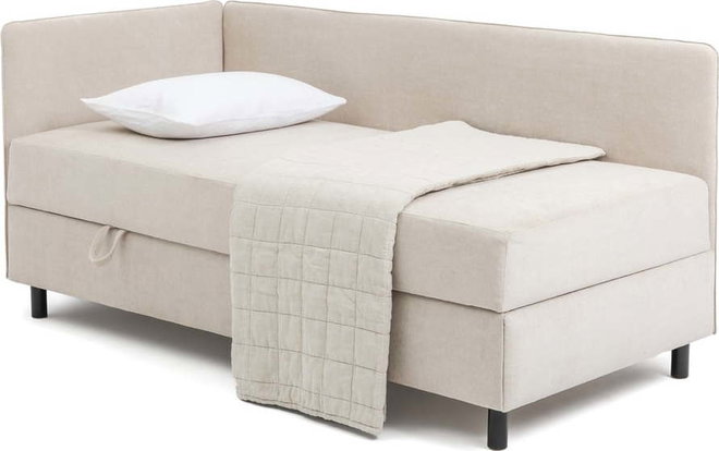Béžová čalouněná jednolůžková postel s úložným prostorem s matrací 120x200 cm Avela – Bonami Selection