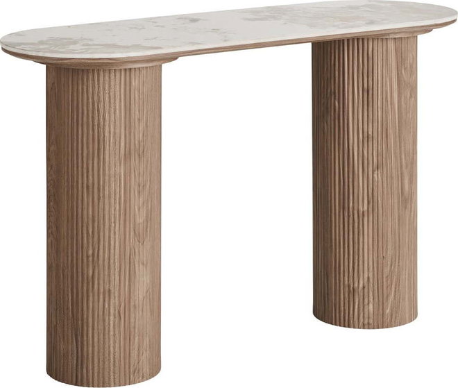 Béžový/v přírodní barvě konzolový stolek s deskou v dekoru mramoru 40x120 cm Athens – House Nordic