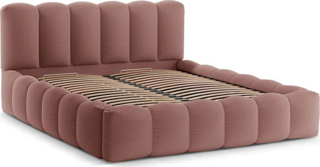 Růžová čalouněná dvoulůžková postel s úložným prostorem s roštem 180x200 cm Lupine – Micadoni