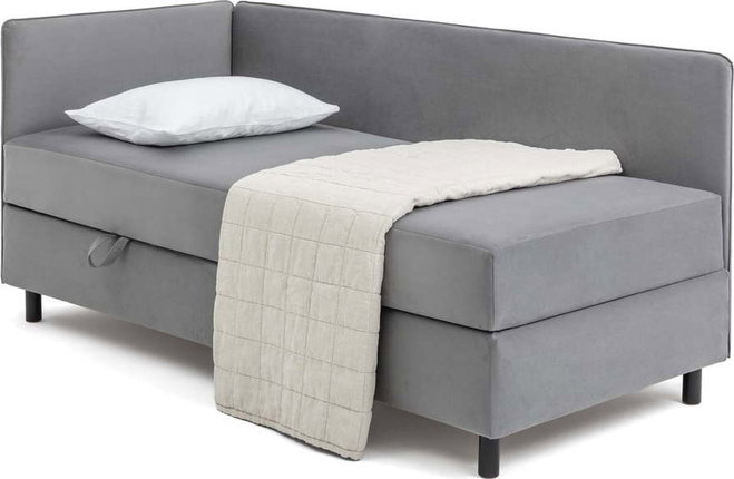 Šedá čalouněná jednolůžková postel s úložným prostorem s matrací 120x200 cm Avela – Bonami Selection