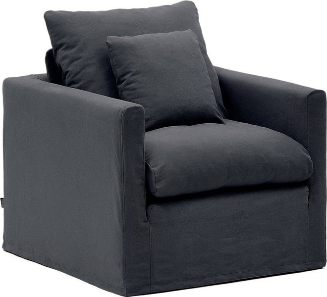 Antracitové lněné křeslo Nora – Kave Home