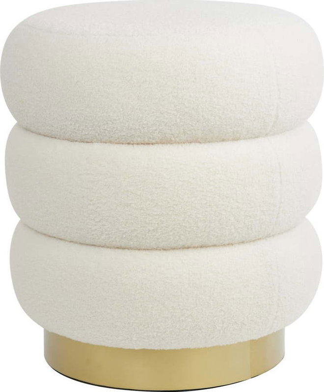 Bílý taburet z textilie bouclé Kimi – Light & Living