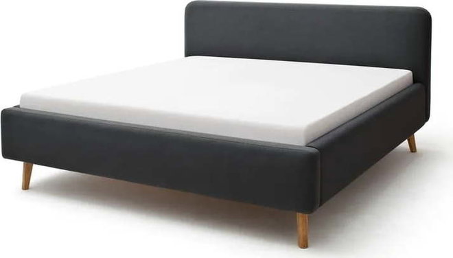 Antracitová čalouněná dvoulůžková postel s úložným prostorem s roštem 140x200 cm Mattis – Meise Möbel