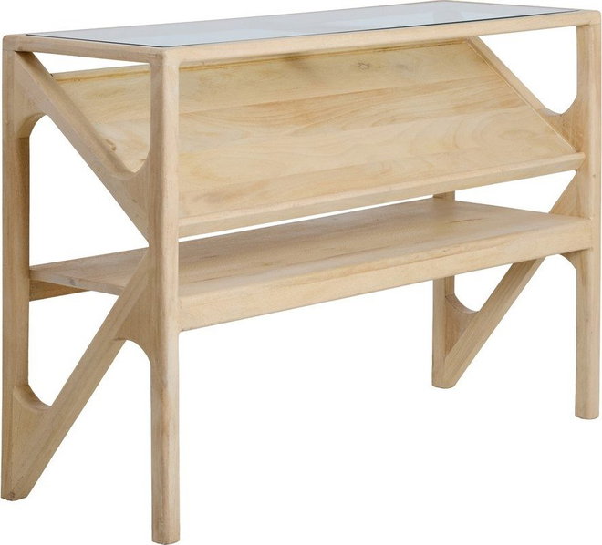 Konzolový stolek se skleněnou deskou ve světle přírodní barvě 41x119 cm Yuki – Light & Living