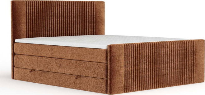 Oranžová boxspring postel s úložným prostorem 140x200 cm Bergamo – Maison de Rêve