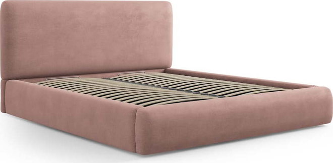 Růžová čalouněná dvoulůžková postel s úložným prostorem s roštem 140x200 cm Colonel – Cosmopolitan Design