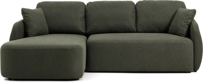 Tmavě zelená žinylková rozkládací rohová pohovka (levý roh/s lenoškou) Laira – Kave Home