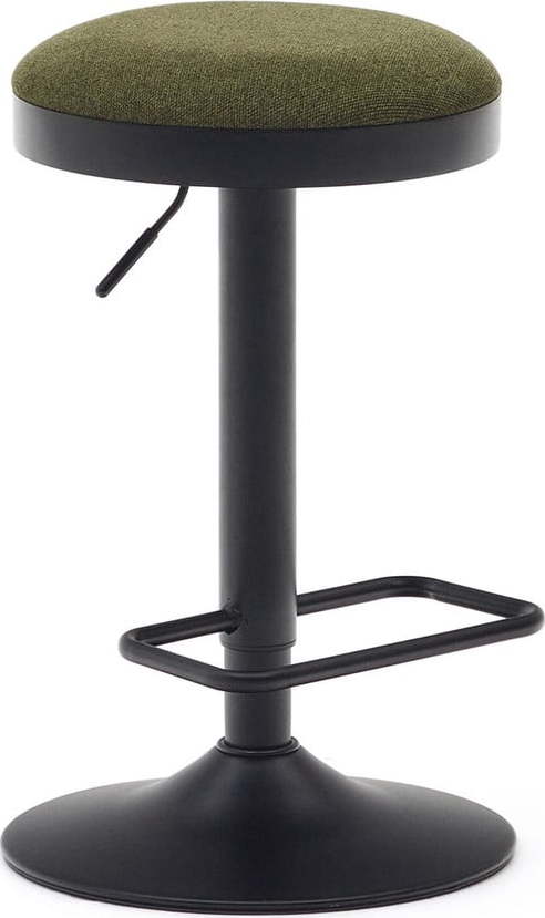 Tmavě zelené čalouněné barové stoličky v sadě 2 ks s nastavitelnou výškou (výška sedáku 53,5 cm) Zaib – Kave Home