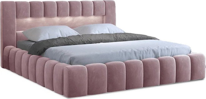 Růžová čalouněná dvoulůžková postel s úložným prostorem s roštem 180x200 cm Lamica – ELTAP