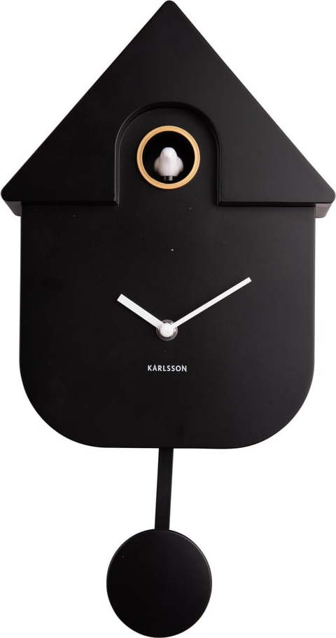 Černé nástěnné kyvadlové hodiny Karlsson Modern Cuckoo, 21,5 x 41,5 cm