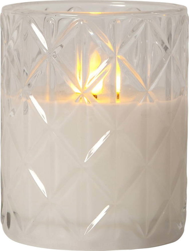 Bílá LED vosková svíčka ve skle Star Trading Flamme Romb, výška 12,5 cm