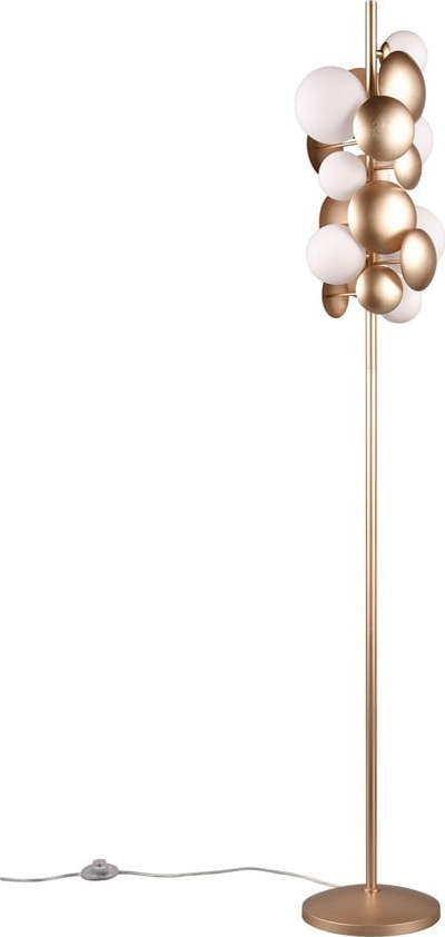 Stojací lampa se skleněným stínidlem ve zlato-bílé barvě (výška 155 cm) Bubble – Trio Select