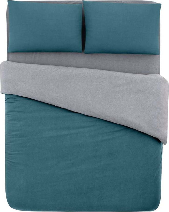 Bavlněné povlečení na dvoulůžko/prodloužené s prostěradlem v petrolejové barvě/šedé 200x220 cm – Mila Home