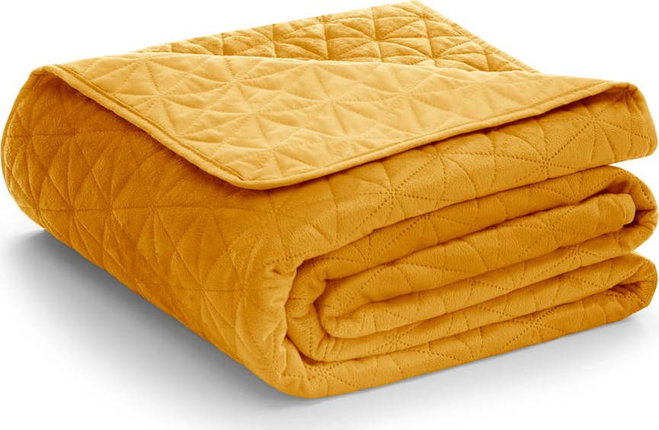 Žlutý sametový prošívaný přehoz 240x260 cm Laila – Restilo