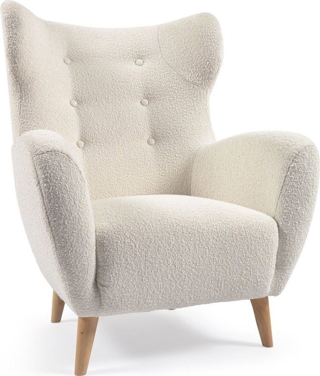 Bílé křeslo z textilie bouclé Patio – Kave Home