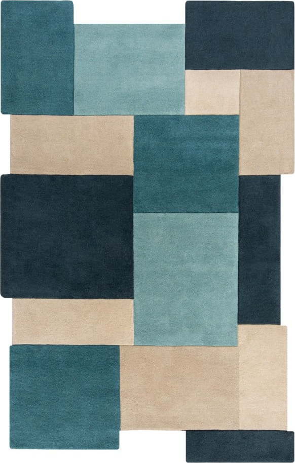 Modro-béžový vlněný koberec 200x290 cm Abstract Collage – Flair Rugs