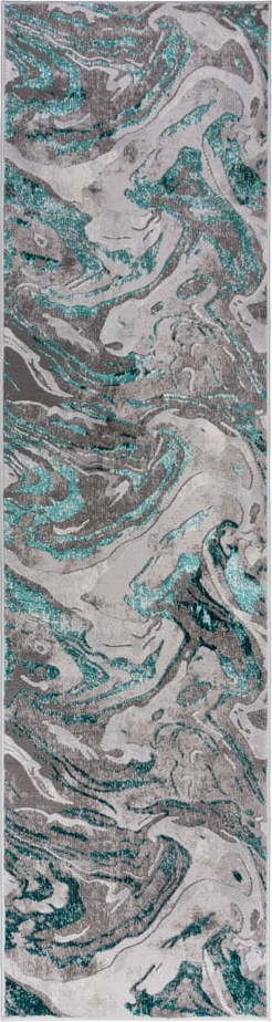 Šedo-tyrkysový běhoun 60x230 cm Marbled – Flair Rugs