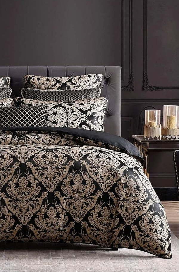 Černé povlečení na dvoulůžko/prodloužené z bavlny Renforcé s prostěradlem/4dílné 200x220 cm Damask – Mila Home