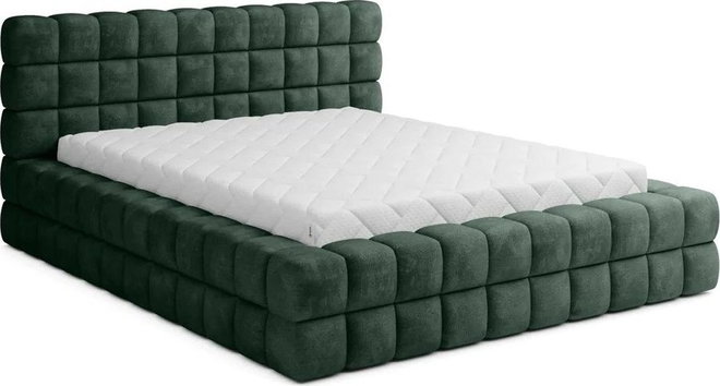 Tmavě zelená čalouněná dvoulůžková postel s úložným prostorem s roštem 140x200 cm Dizzle – ELTAP
