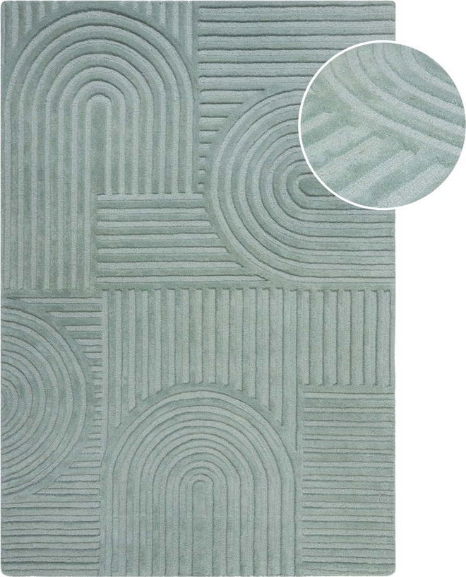 Tyrkysový vlněný koberec Flair Rugs Zen Garden, 160 x 230 cm