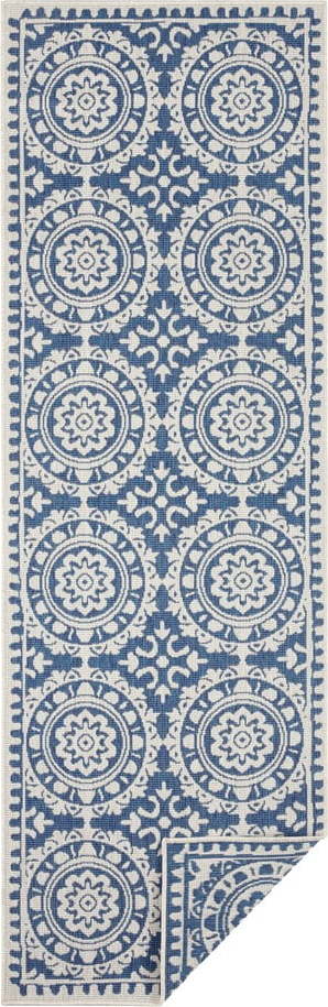 Modro-krémový venkovní koberec NORTHRUGS Jardin, 80 x 350 cm