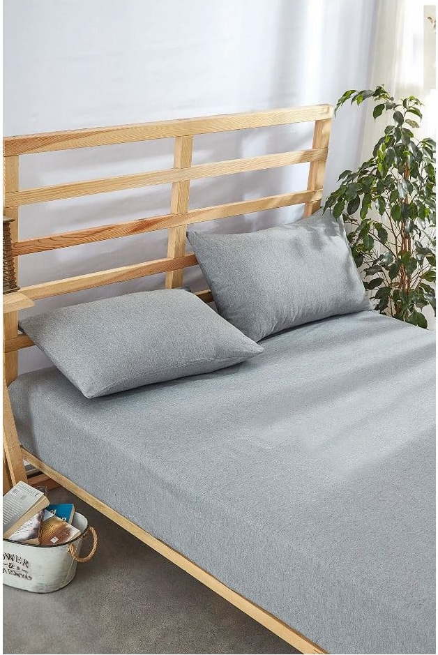 Šedé napínací bavlněné prostěradlo a povlak na polštář v sadě 180x200 cm – Mila Home