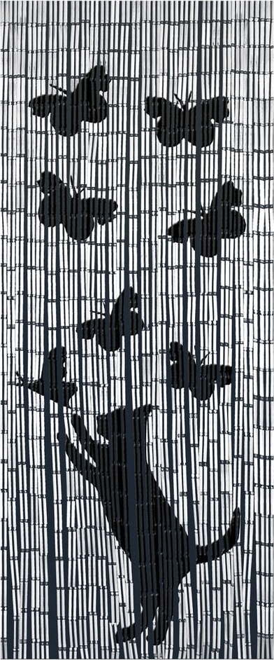 Černo-šedý bambusový závěs do dveří 200x90 cm Cat and Butterfly - Maximex