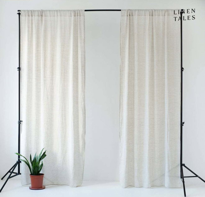Béžový lněný lehký závěs s tunýlkem Linen Tales Daytime, 275 x 130 cm
