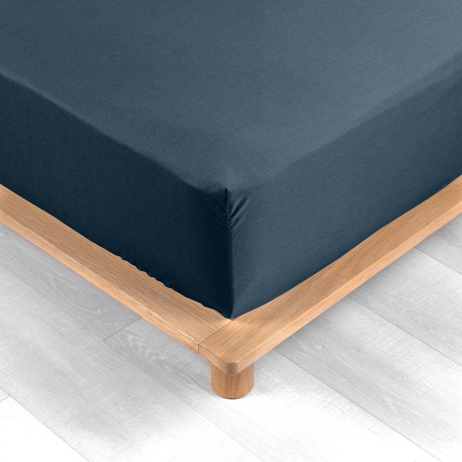 Tmavě modré napínací prostěradlo z bavlněného perkálu 160x200 cm Percaline – douceur d'intérieur