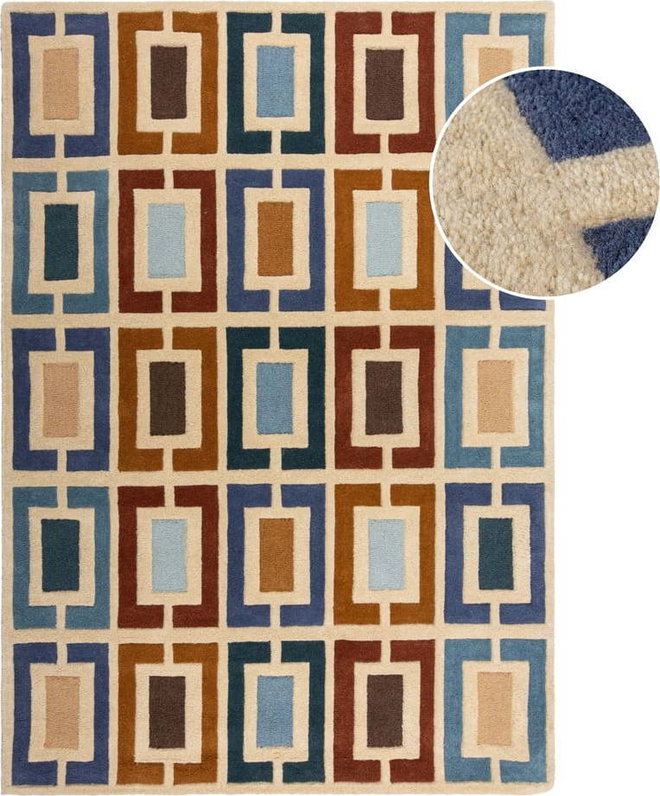 Modro-oranžový ručně tkaný vlněný koberec 120x170 cm Retro Blocks – Flair Rugs