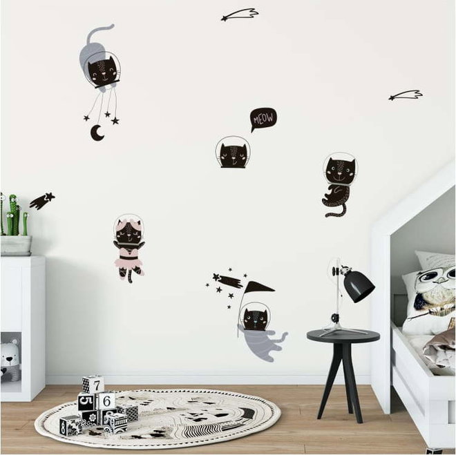 Sada nástěnných dětských samolepek Ambiance Scandinavian Animals Cosmonaut Cats