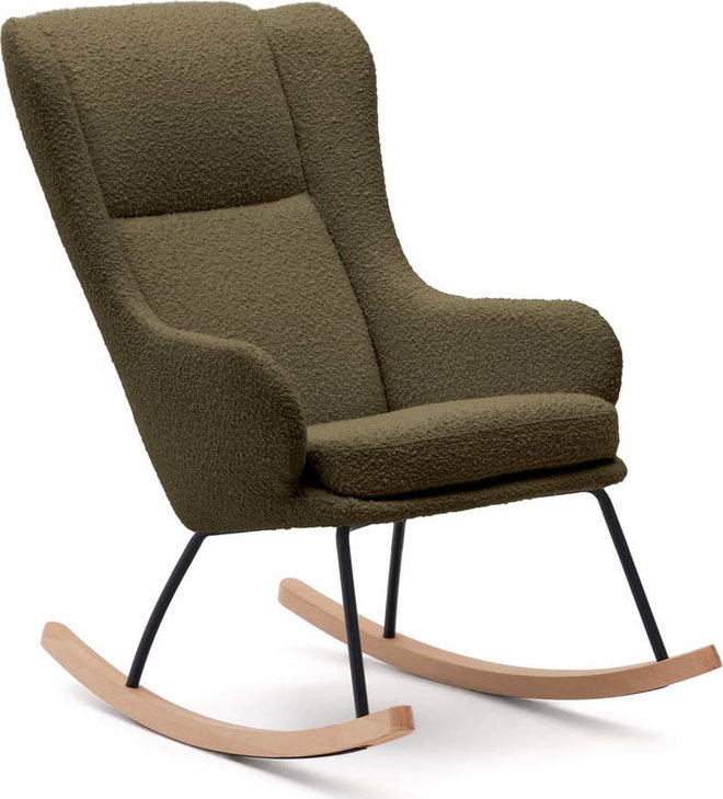 Zelené houpací křeslo z textilie bouclé Maustin – Kave Home