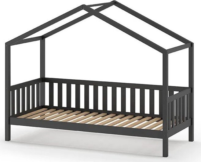 Antracitová domečková dětská postel z borovicového dřeva 90x200 cm DALLAS – Vipack