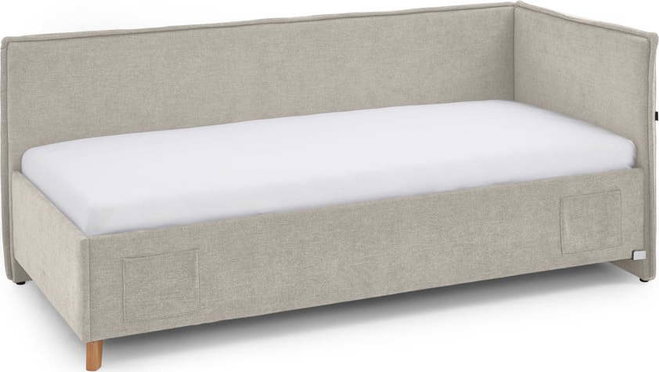 Béžová čalouněná rohová dětská postel s úložným prostorem s roštem 90x200 cm Fun – Meise Möbel