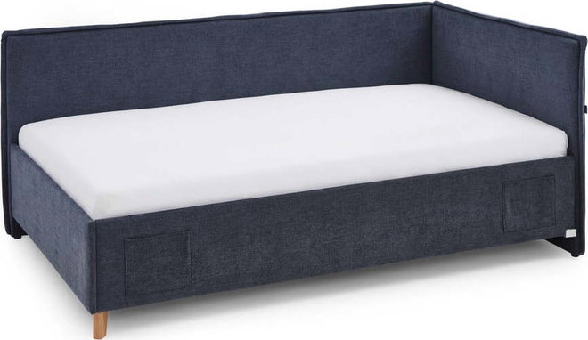 Tmavě modrá čalouněná rohová dětská postel s úložným prostorem s roštem 140x200 cm Fun – Meise Möbel