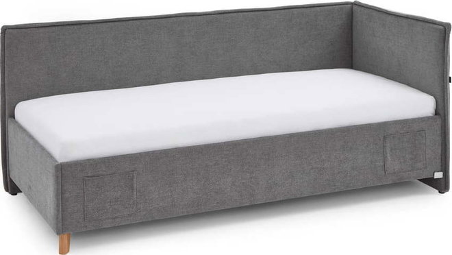 Šedá čalouněná rohová dětská postel s úložným prostorem s roštem 90x200 cm Fun – Meise Möbel