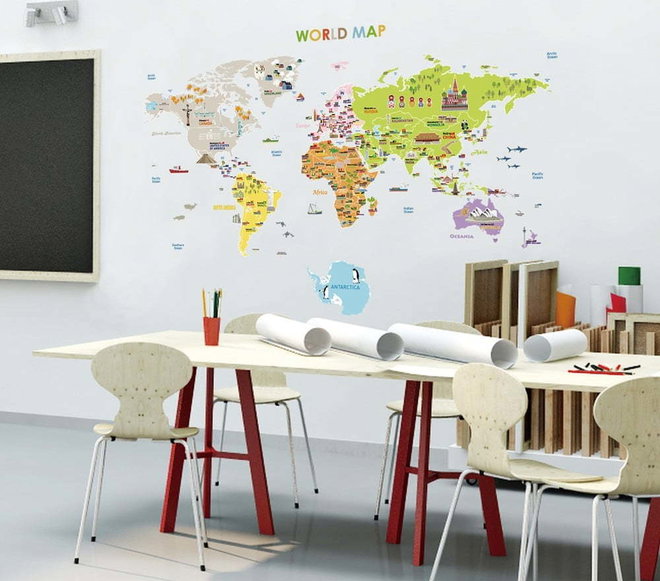 Dětská samolepka na zeď 120x150 cm Giant World Map – Ambiance