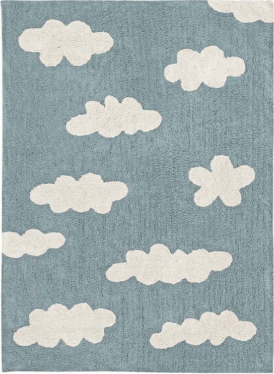 Modrý pratelný ručně tkaný bavlněný dětský koberec 120x160 cm Clouds Vintage Blue – Lorena Canals