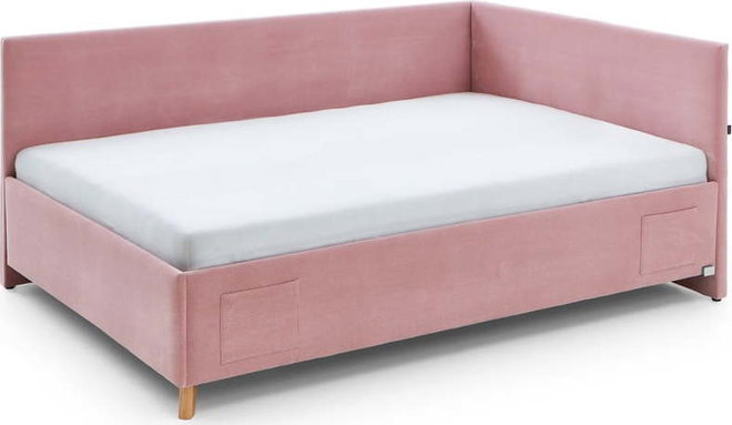 Růžová čalouněná rohová dětská postel bez roštu 140x200 cm Cool – Meise Möbel