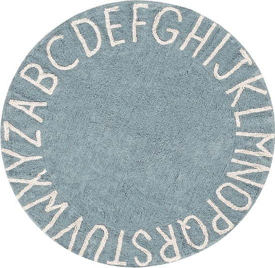 Světle modrý pratelný ručně tkaný bavlněný dětský koberec ø150 cm ABC Vintage Blue – Lorena Canals