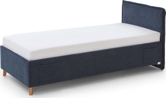 Tmavě modrá čalouněná dětská postel s úložným prostorem s roštem 90x200 cm Fun – Meise Möbel