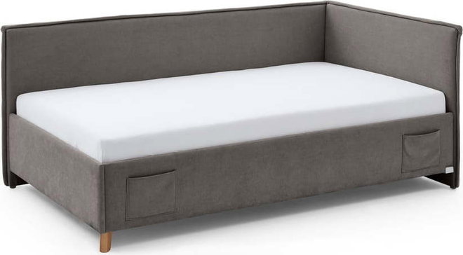 Šedá čalouněná rohová dětská postel s úložným prostorem s roštem 140x200 cm Fun – Meise Möbel