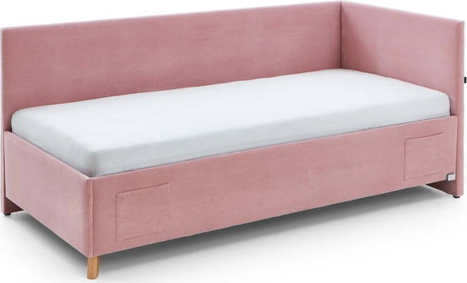 Růžová čalouněná rohová dětská postel s úložným prostorem s roštem 90x200 cm Cool – Meise Möbel