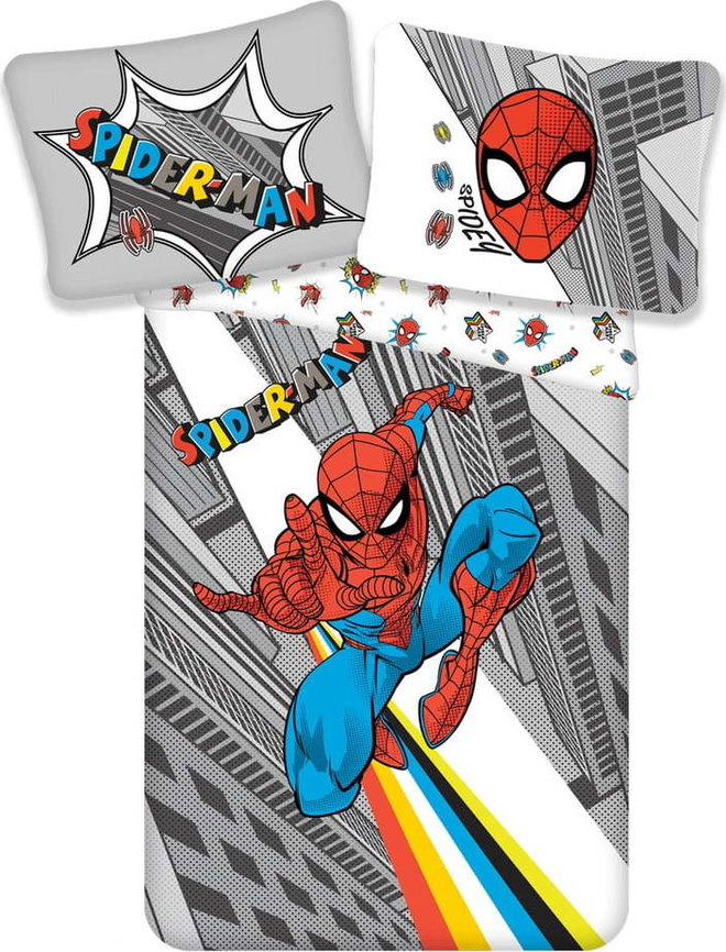 Šedé dětské bavlněné povlečení Jerry Fabrics Spiderman, 140 x 200 cm
