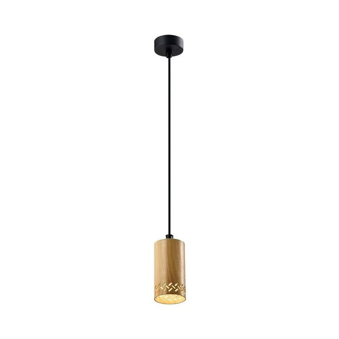 Černé závěsné svítidlo s dřevěným stínidlem ø 7 cm Tubo – Candellux Lighting