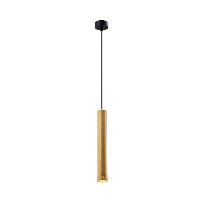 Černé závěsné svítidlo s dřevěným stínidlem ø 7 cm Tubo – Candellux Lighting