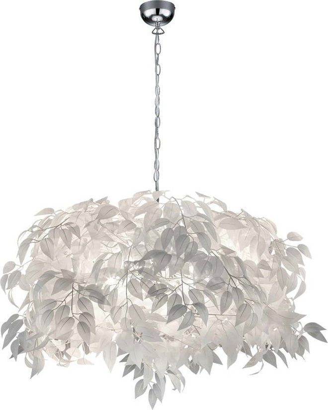 Bílé závěsné svítidlo s pírky Reality Pendant Leavy, výška 150 cm