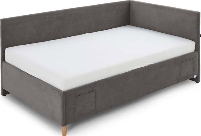 Antracitová čalouněná rohová dětská postel s úložným prostorem s roštem 90x200 cm Cool – Meise Möbel