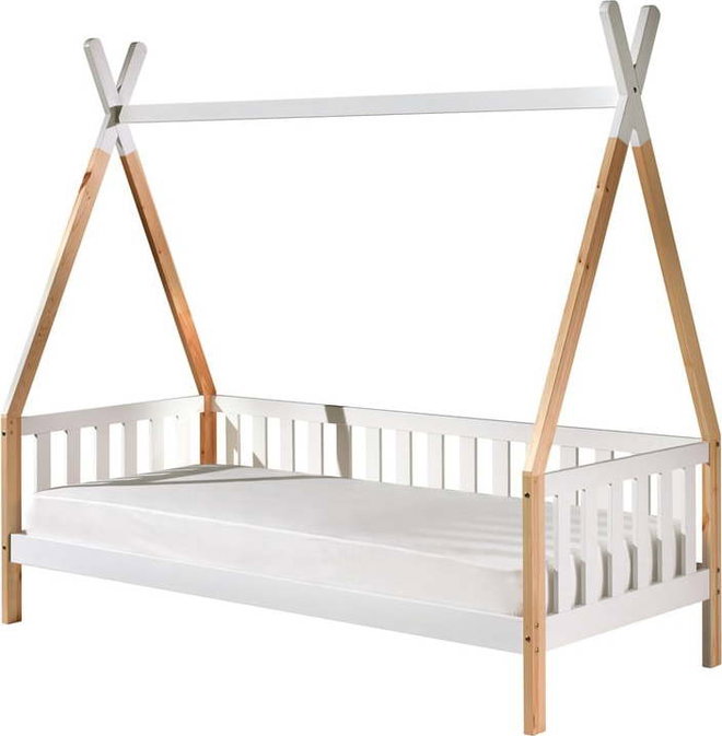 Bílá dětská postel se zábranou Vipack Tipi, 90 x 200 cm